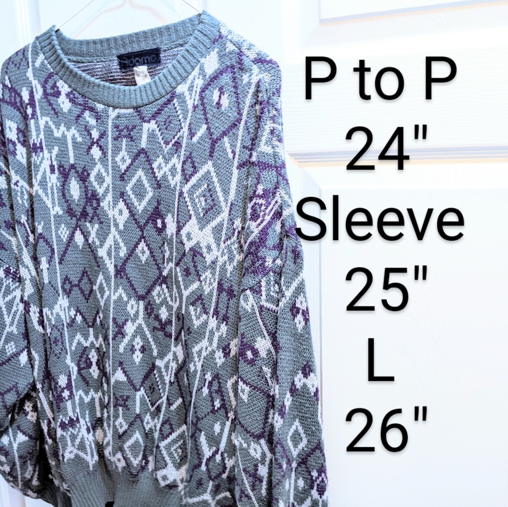 Vtg Diamond Print, Autumn Grandpa Sweater. M. - Picture 4 of 15